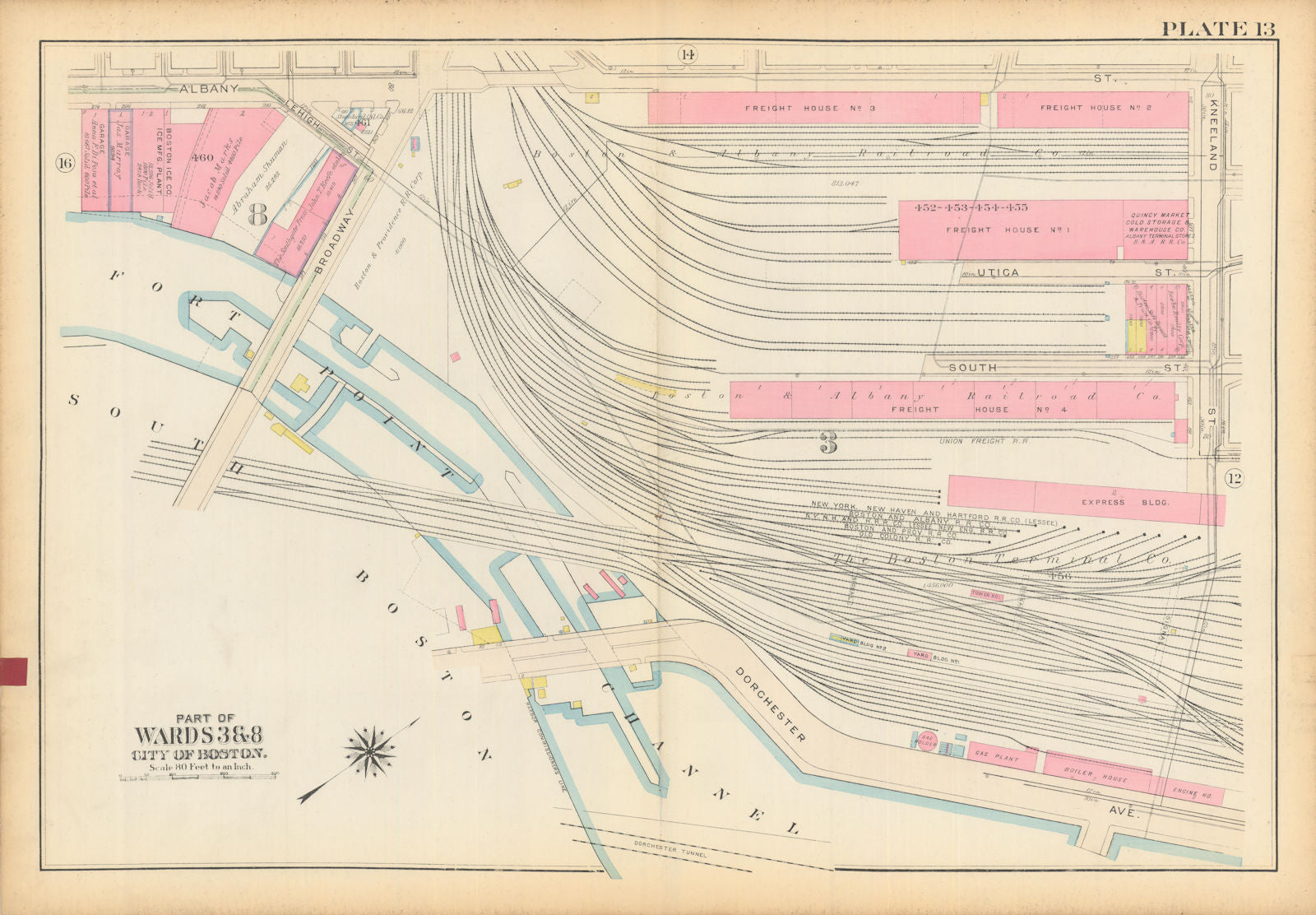 Boston #13 South Bay rail yard/Interchange. Fort Point Channel. BROMLEY 1928 map